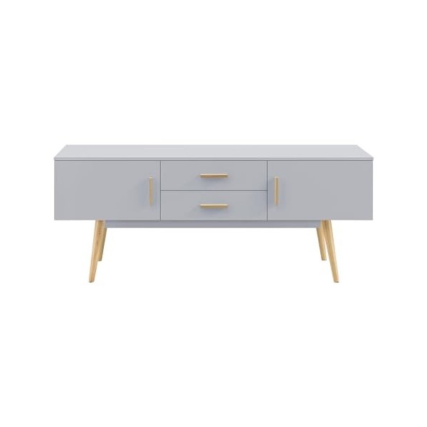 Helloshop26 Meuble TV Design Support télé Pieds en Bois 140 cm Gris Clair 03_0005868
