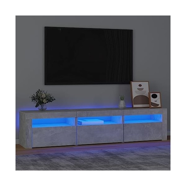 Meuble TV avec lumières LED Gris béton 180x35x40 cm - Banc TV, Meuble TV Suspendu, Convient pour Salon ou Chambre