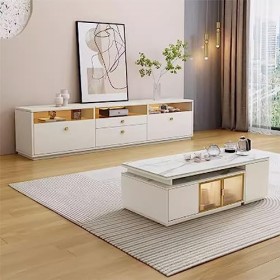 DADHI Meuble TV pour téléviseurs de différents Pouces, Meuble de Base TV dédié, tiroirs de Rangement de Grande capacité, Verr