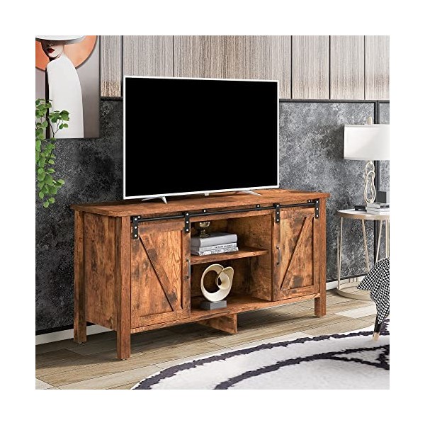 Meuble TV, Support pour Téléviseur Jusqu’à 55 Pouces, Sideboard, Armoire de Cuisine, avec 2 Portes coulissantes, étagères rég