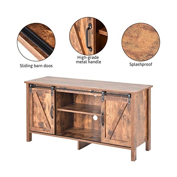 Meuble TV, Support pour Téléviseur Jusqu’à 55 Pouces, Sideboard, Armoire de Cuisine, avec 2 Portes coulissantes, étagères rég
