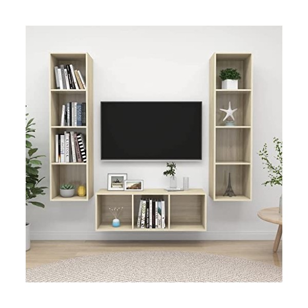 Générique Ensemble de Meuble TV 3 pcs Chêne Sonoma Aggloméré,66.5 KG,3079757, Meubles, Meubles TV