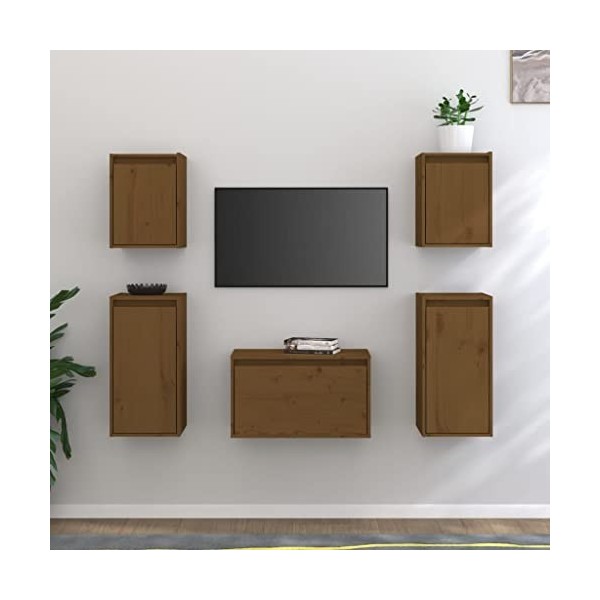 Générique Meubles TV 5 pcs Marron Miel Bois Massif de pin,26.7 KG,3100272, Meubles, Meubles TV