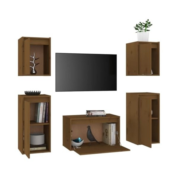 Générique Meubles TV 5 pcs Marron Miel Bois Massif de pin,26.7 KG,3100272, Meubles, Meubles TV