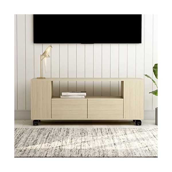 lvssiao Meuble de salon pour TV, Meuble TV Contreplaqué couleur chêne 120x35x43 cm Module TV avec armoires