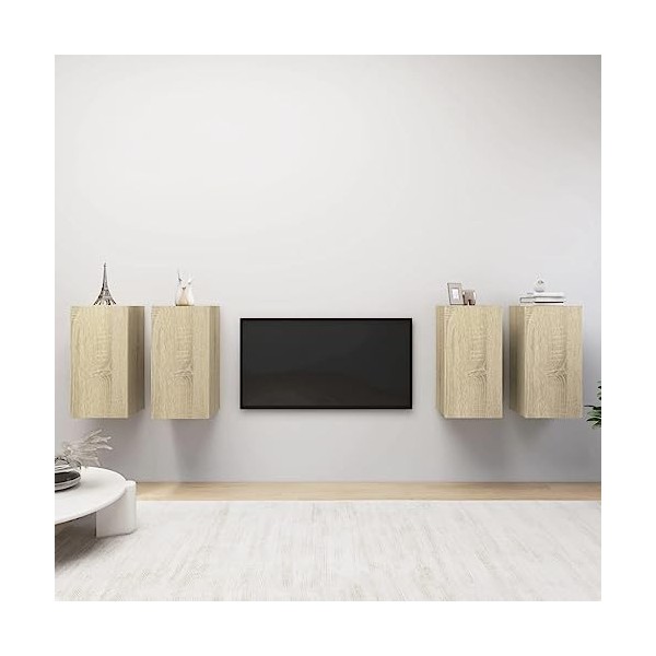 JUNZAI Meubles TV 4 pcs Chêne Sonoma 30,5x30x60 cm Aggloméré,Meuble TV,Table Basse Salon Meuble TV,Table Basse LED Couleurs