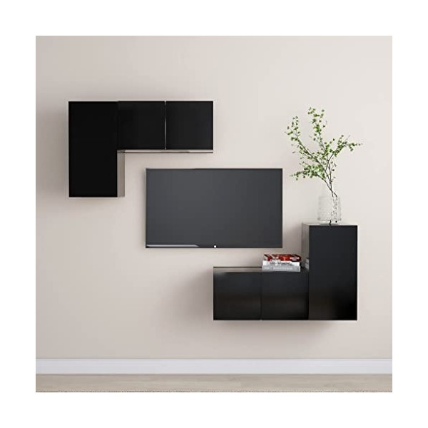 Ensemble de Meubles TV 4 pcs Noir Aggloméré - Meuble TV sur Salle de Séjour, Salon et Chambre à Coucher