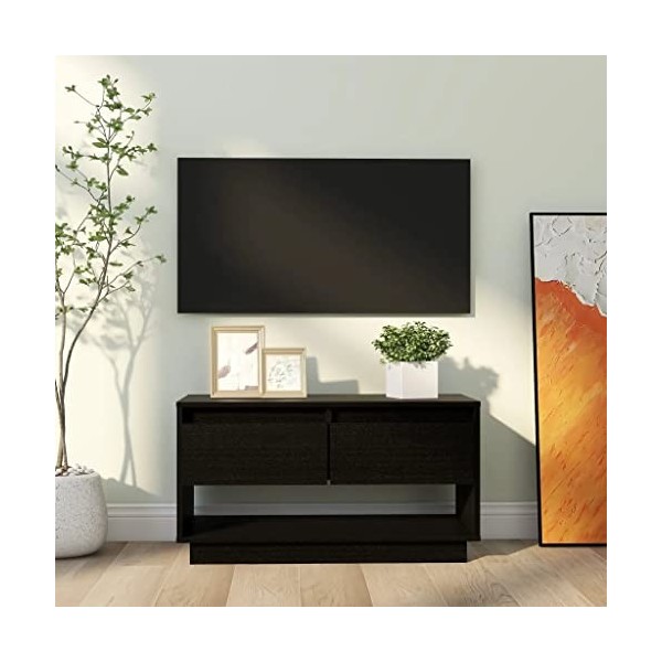 GANDUS Meuble TV en pin massif Noir 74 x 34 x 40 cm