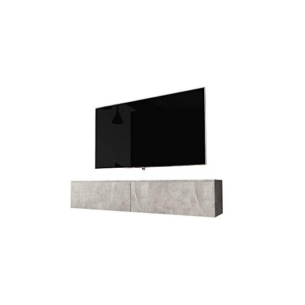 Selsey Kane - Meuble TV à Suspendre/Banc TV chêne wotan/Blanc Brillant, 180 cm, avec LED