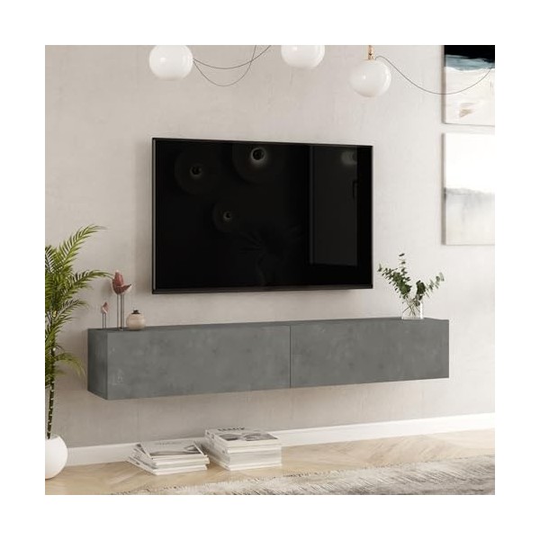 [en.casa] Meuble TV à 2 Portes Meuble de Rangement Design pour Salon Panneau de Particules Mélaminé 30 x 180 x 32 cm Effet Bé