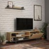 Toscohome Stockton Meuble TV 160 cm en bois avec étagère et étagères couleur chêne et anthracite