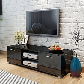 Meuble TV avec 2 Portes | Style Contemporain | Rangement matériel télé Audio Video Gaming | 120x40,3x34,7cm Noir Brillant