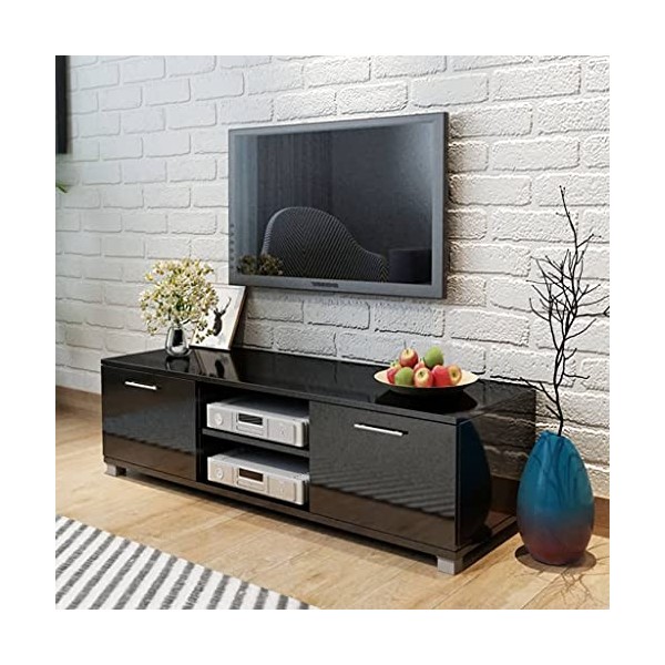 Meuble TV avec 2 Portes | Style Contemporain | Rangement matériel télé Audio Video Gaming | 120x40,3x34,7cm Noir Brillant