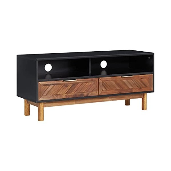 Meuble TV avec 2 tiroirs | Style Industriel | Rangement matériel télé Audio Video Gaming | 100x35x45cm Noir Mat et Marron fon