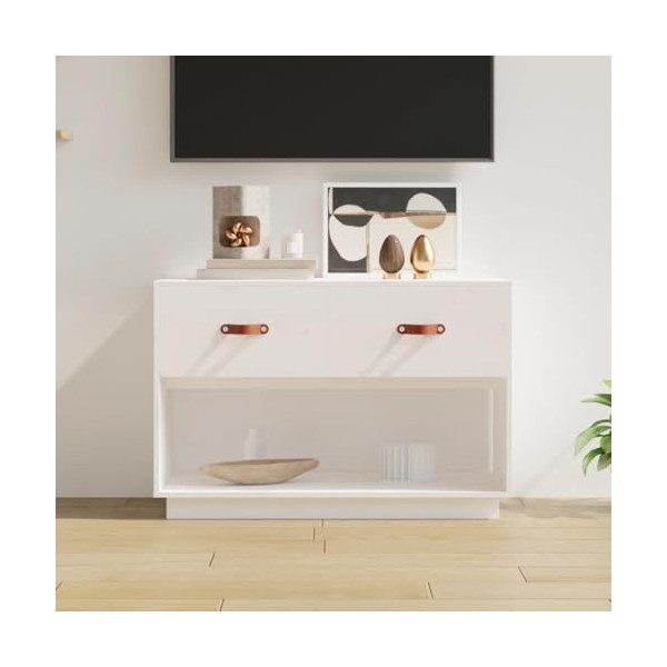 Maxspace TV Meuble, Meuble Tele, Meuble TV Chambre, Meuble TV IindustrielBlanc 90x40x60 cm Bois de pin massifConvient à la Ch