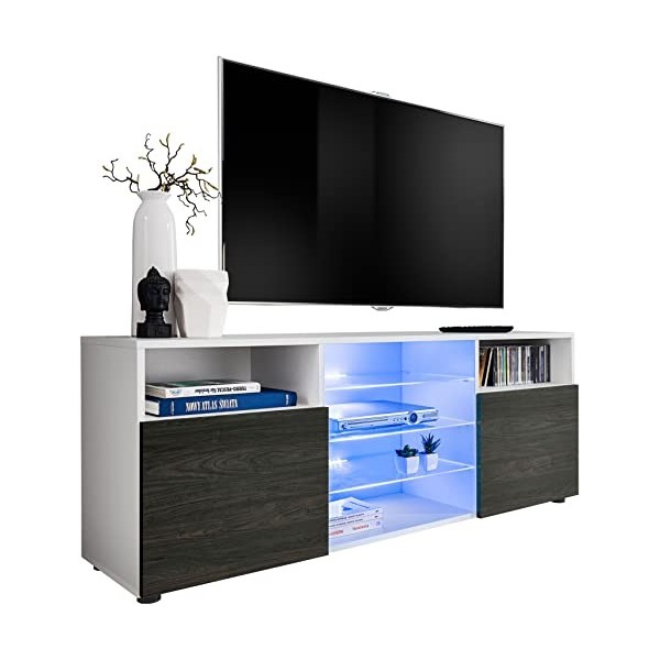 ExtremeFurniture T38 Meuble TV, Carcasse en Blanc Mat/Façade en Carbone Mat sans LED