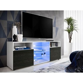 ExtremeFurniture T38 Meuble TV, Carcasse en Blanc Mat/Façade en Carbone Mat sans LED