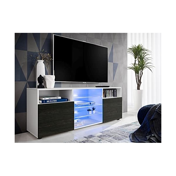 ExtremeFurniture T38 Meuble TV, Carcasse en Blanc Mat/Façade en Carbone Mat sans LED
