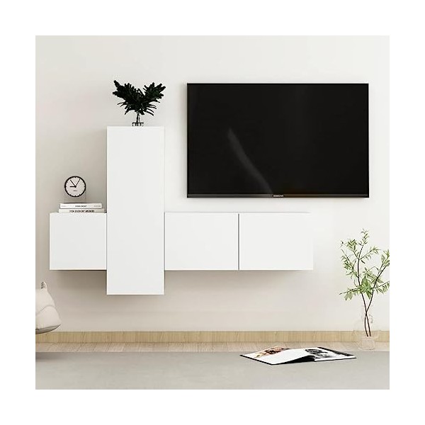 Ensemble de Meubles TV 3 pcs Blanc Aggloméré - Meuble télé, Meuble TV Industriel, Meuble Chambre, Convient pour Salon ou Cham