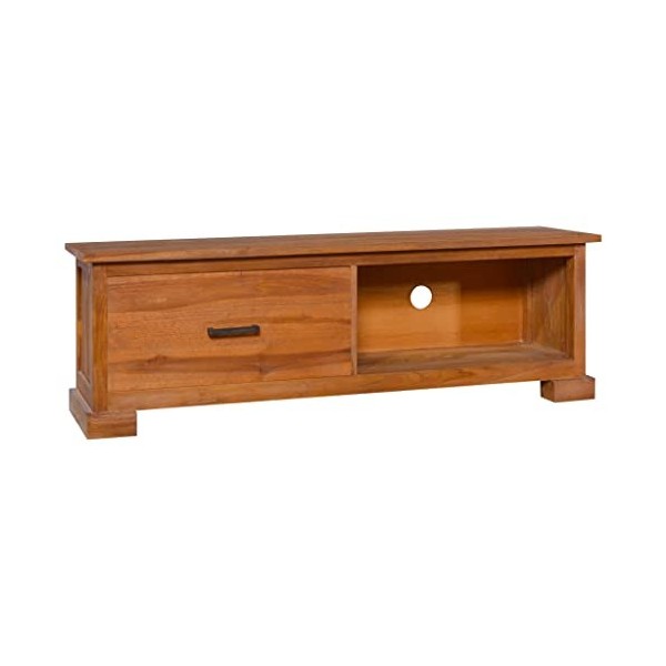 lvssiao Meuble TV pour salon, meuble TV en bois de teck massif 112 x 30 x 37 cm très résistant Module TV pour chambre à couch