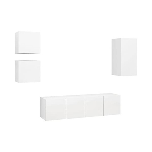 Générique Ensemble de Meuble TV 5 pcs Blanc Aggloméré,43.5 KG,3078695, Meubles, Meubles TV