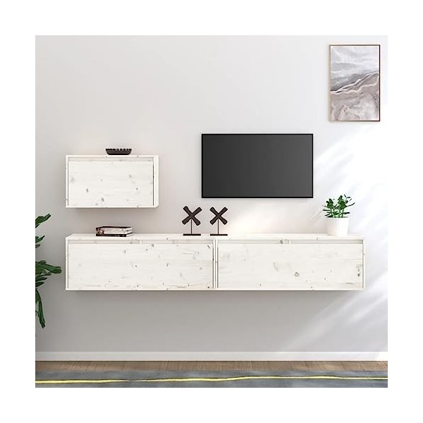 Générique Meubles TV 3 pcs Blanc Bois Massif de pin,25.7 KG,3100275, Meubles, Meubles TV
