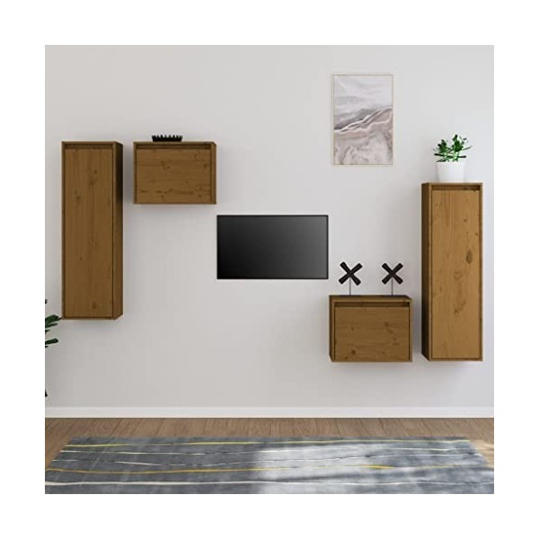 Générique Meubles TV 4 pcs Marron Miel Bois Massif de pin,27.85 KG,3100252, Meubles, Meubles TV