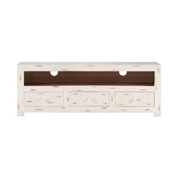 Générique Meuble TV Bois Massif dacacia 110x30x40 cm Blanc,24.8 KG,337849, Meubles, Meubles TV