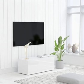 DCRAF Centres de divertissement et meubles TV, meuble TV blanc brillant, 80 x 34 x 30 cm, bois dingénierie