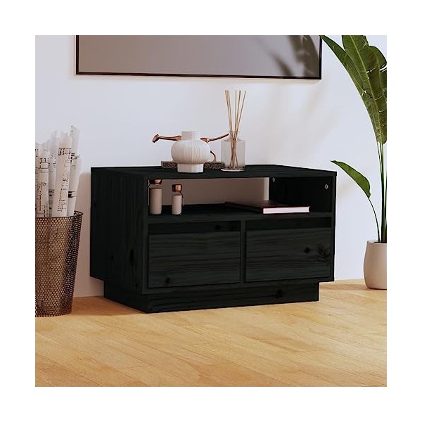 DCRAF Centres de divertissement et meubles TV, meuble TV noir, 60 x 35 x 37 cm en pin massif