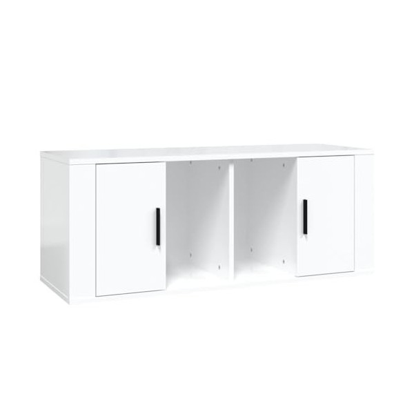 RAUGAJ Centres de divertissement et meuble TV - Meuble TV blanc brillant - 100 x 35 x 40 cm - Bois dingénierie