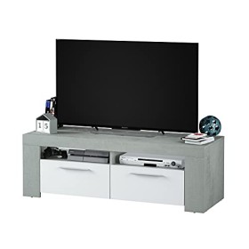 Dmora - Support TV Stamford, Buffet TV salon, Meuble TV avec 2 portes, Buffet bas pour salon, cm 120x42h40, Blanc et Gris