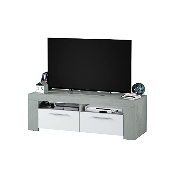 Dmora - Support TV Stamford, Buffet TV salon, Meuble TV avec 2 portes, Buffet bas pour salon, cm 120x42h40, Blanc et Gris