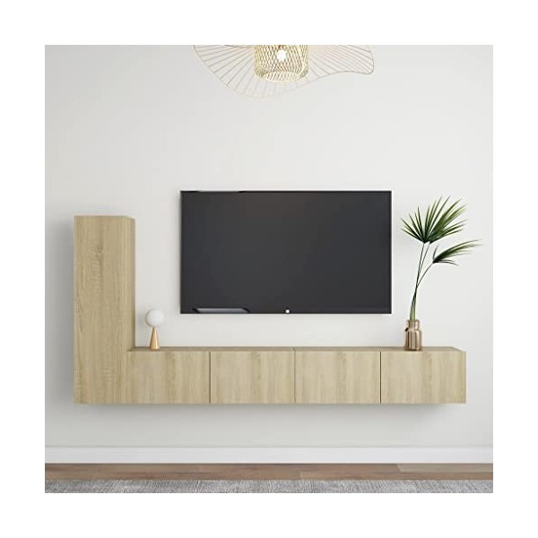 Ensemble de Meuble TV 3 pcs Chêne Sonoma Aggloméré - Banc TV, Meuble TV Suspendu, Convient pour Salon ou Chambre