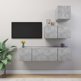 Ensemble de Meuble TV 4 pcs Gris béton Aggloméré - Meuble Chambre, Support Télé pour Salon Salle à Manger Chambre, Style Indu