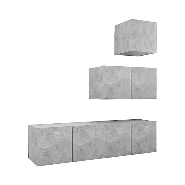 Ensemble de Meuble TV 4 pcs Gris béton Aggloméré - Meuble Chambre, Support Télé pour Salon Salle à Manger Chambre, Style Indu