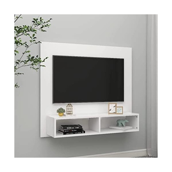 VEEKI Meuble TV, Meuble TV Suspendu, Meuble TV Blanc, Meuble TV Industriel, Meubles de Salon, Salon, Chambre, Cadre en Acier,