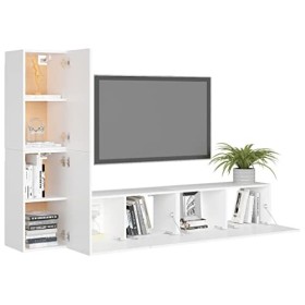 Générique Ensemble de Meuble TV 4 pcs Blanc Aggloméré,43.3 KG,3078674, Meubles, Meubles TV