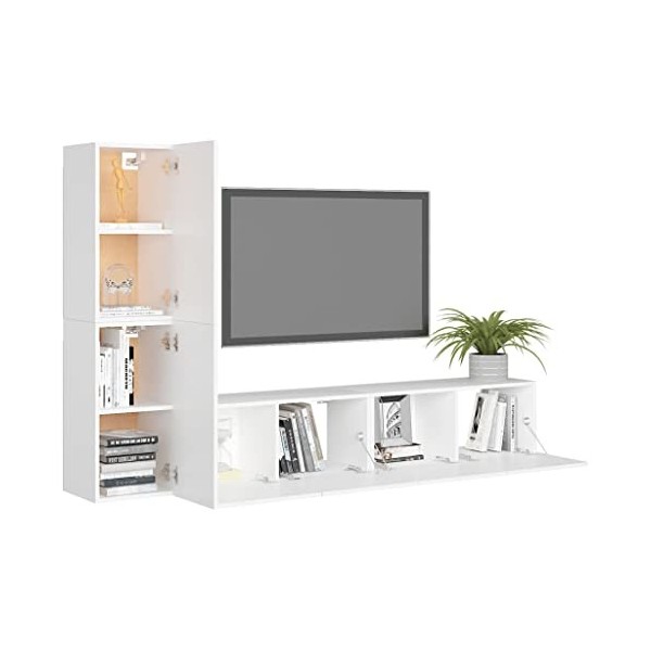 Générique Ensemble de Meuble TV 4 pcs Blanc Aggloméré,43.3 KG,3078674, Meubles, Meubles TV