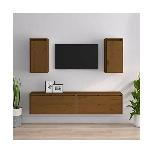 Générique Meubles TV 4 pcs Marron Miel Bois Massif de pin,28.88 KG,3100172, Meubles, Meubles TV