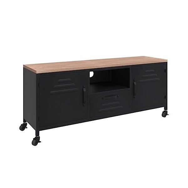 Générique Meuble TV Noir 110x30x43 cm Fer et Bois de pin Massif,16.8 KG,340766, Meubles, Meubles TV