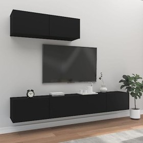 Ensemble de Meubles TV 3 pcs Noir Bois dingénierie - Meuble TV de Salon Banc Télé Industriel, Support Rangement Console Jeux