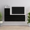 ZEYUAN Meubles TV 3 pcs Noir Bois Massif de pin,Meuble TV,Meuble TV Moderne,Meuble de Salon