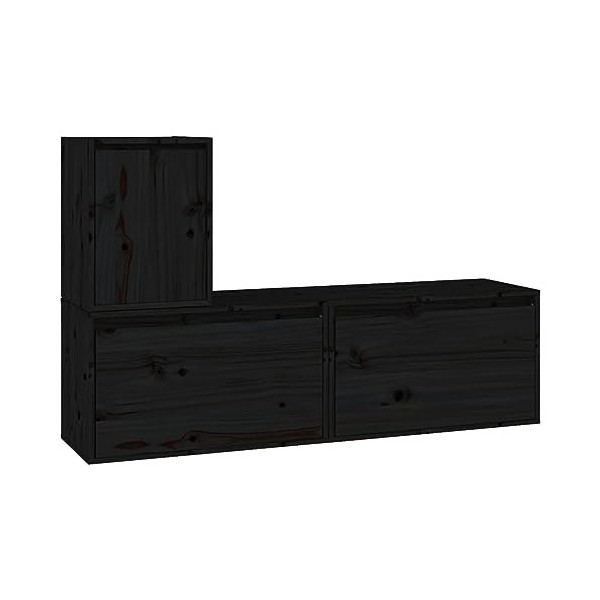 ZEYUAN Meubles TV 3 pcs Noir Bois Massif de pin,Meuble TV,Meuble TV Moderne,Meuble de Salon