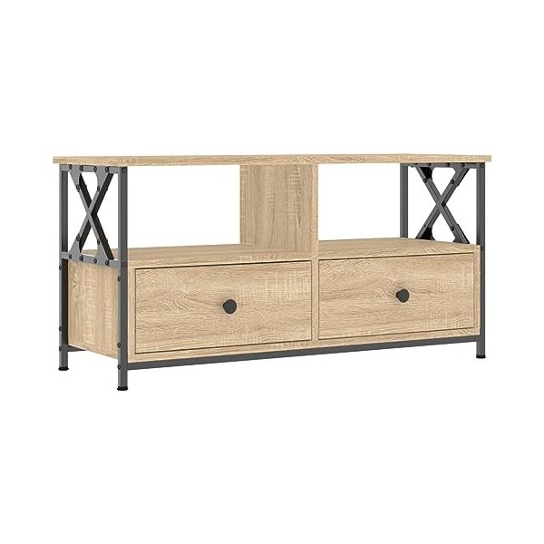 TECHPO Meubles-TV Meuble TV Chêne Sonoma 90x33x45 cm Bois et Fer