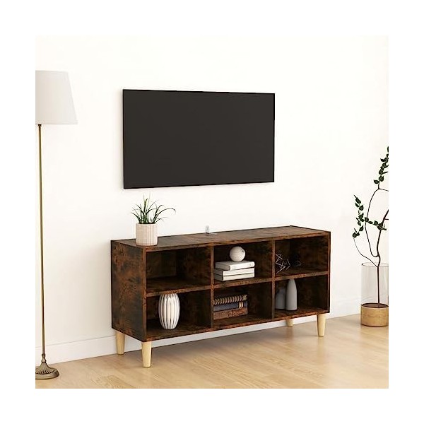 TOYOCC Meuble TV de jardin avec pieds en bois massif chêne fumé 103,5 x 30 x 50 cm