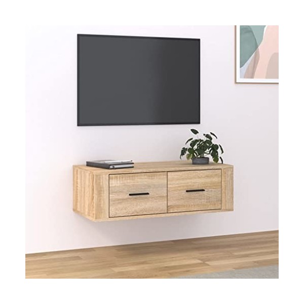 TEKEET Meuble TV suspendu en chêne Sonoma 80 x 36 x 25 cm