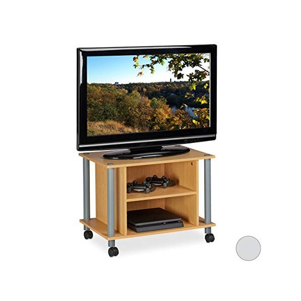 Relaxdays Meuble TV, Compartiments, étagère, Buffet à Roues pour téléviseur, HxlxP 45x60x40cm, Panneau de Particules, Papier,