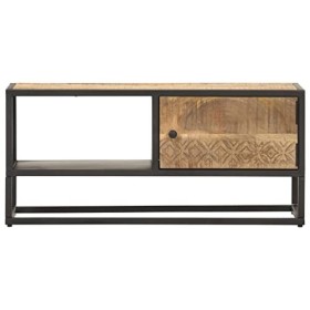 Meuble TV, Banc TV Support de Télévision Table TV Bas Armoire Basse Meuble TV avec Porte sculptée 90x30x40 cm Bois de manguie