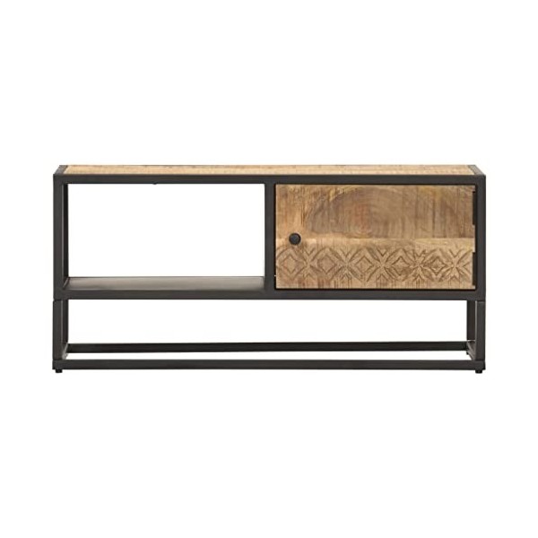 Meuble TV, Banc TV Support de Télévision Table TV Bas Armoire Basse Meuble TV avec Porte sculptée 90x30x40 cm Bois de manguie